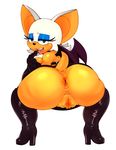 2017 anthro anus bat bat_wings big_butt black_nose breasts butt clothing eyelashes eyeshadow female footwear high_heels legwear looking_at_viewer looking_back makeup mammal matospectoru membranous_wings open_mouth pussy rear_view rouge_the_bat shoes simple_background solo sonic_(series) tongue tongue_out white_background wings 