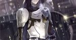  armor arthur_pendragon_(fate) blurry blurry_background breastplate copyright_name depth_of_field dutch_angle fate/prototype fate_(series) head_out_of_frame male_focus outdoors parted_lips pauldrons rain shijiu_(adamhutt) solo upper_body 