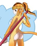  5_fingers alternate_species anthro armlet blonde_hair bracelet brown_hair butt chest_tuft colored_nails countershade_face countershade_torso countershading digital_media_(artwork) eyelashes female fingernails fur furrification golden_snub-nosed_monkey golden_snub-nosed_monkey_(kemono_friends) hair headband holding_object humanoid_hands inner_ear_fluff jewelry kemono kemono_friends long_hair looking_at_viewer mammal monkey mouth_closed multicolored_fur multicolored_hair nude ponytail portrait primate raised_tail raya_(artist) rear_view shiny simple_background smile solo spread_legs spreading staff standing three-quarter_portrait tuft two_tone_fur two_tone_hair white_background white_countershading white_fur white_nails yellow_eyes yellow_fur yellow_tail 