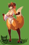  4_toes anthro areola big_breasts breasts brown_hair canine clothed clothing digital_media_(artwork) female footwear fox fur hair mammal midriff navel nipples orange_fur pelao0o pixel_(artwork) pubes pussy red_eyes rimi_(triuni) shoes simple_background skimpy smile solo standing toes underwear 