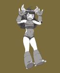  3_fingers ahoge alternate_species angry black_hair blush breasts claws clothed clothing female flat_chested footwear hair horn humanoid humanoidized leotard long_hair navel nintendo not_furry open_mouth pinsir pok&eacute;mon pok&eacute;mon_(species) sexybeam sharp_teeth solo teeth tight_clothing video_games 