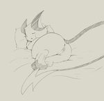  2017 butt clitoris eyes_closed female feral hi_res monochrome nintendo open_mouth pok&eacute;mon pussy raichu raised_tail simple_background sketch sleeping solo somnamg video_games 