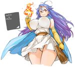  ahoge blue_hair breasts cape circlet cleavage covered_nipples dragon_quest dragon_quest_iii elbow_gloves fire gloves large_breasts long_hair panties red_eyes sachito sage_(dq3) smile solo staff translation_request underwear 