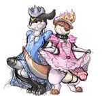  2017 alternate_color anthro balls berry_ranieri big_balls big_penis black_collar black_nose blue_clothing blush bottomless brown_fur claws clothed clothing collar crossdressing crown digimon digital_drawing_(artwork) digital_media_(artwork) dress duo erection fan_character fur girly legwear looking_at_viewer male mammal markings multicolored_fur mustelid otter penis pink_clothing ryodramon simple_background smile standing stockings toe_claws two_tone_fur veemon white_background xilrayne 