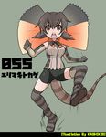  artist_name bad_id bad_pixiv_id bare_shoulders boots bow bowtie brown_hair commentary_request frilled_lizard_(kemono_friends) gloves green_background kemono_friends kurosawa_(kurosawakyo) lizard_tail long_hair low_twintails open_mouth orange_eyes solo tail teeth thighhighs twintails 