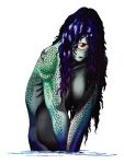  1girl :o blue_hair blue_skin breasts collarbone colored_skin completely_nude cyclops demon_(megami_tensei) devil_summoner:_soul_hackers devil_summoner_(series) fish_girl giant giantess gills gradient_hair green_skin grey_skin half-closed_eyes highres kazuma_kaneko large_breasts long_hair looking_at_viewer monster_girl multicolored_hair multicolored_skin nude ocean official_art one-eyed open_mouth orange_eyes partially_submerged purple_hair ribs ripples scales shin_megami_tensei simple_background solo water white_background 