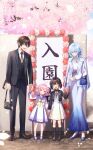  1boy 3girls :d aemeath_(wuthering_waves) aemeath_(young)_(wuthering_waves) aged_down ahoge alternate_costume alternate_universe bag bag_charm black_hair black_jacket black_pants black_shoes blue_dress blue_hair blue_jacket blue_shoes charm_(object) closed_mouth colored_eyelashes commentary_request dress dress_shoes dual_persona family father_and_child father_and_daughter female_rover_(perpetual_spark)_(wuthering_waves) female_rover_(wuthering_waves) gradient_clothes gradient_dress graduation hair_between_eyes hair_ornament haruna_(hrnrnh) high_heels highres holding holding_bag holding_hands jacket jewelry long_dress long_sleeves looking_at_another looking_at_viewer male_rover_(wuthering_waves) mother_and_child mother_and_daughter multiple_girls necktie open_mouth orange_eyes pants parent_and_child pink_hair purple_eyes purple_sailor_collar ring rover_(wuthering_waves) sailor_collar shoes shorekeeper_(wuthering_waves) short_twintails siblings sisters smile standing twintails vest waistcoat watermark white_dress wuthering_waves yellow_eyes yellow_necktie 