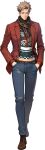  1boy absurdres blue_pants brown_hair brown_jacket brown_scarf brown_shoes christmas_sweater christopher_reed denim full_body hands_in_pockets highres jacket jeans looking_at_viewer official_alternate_costume official_art open_clothes open_jacket pants scarf shoes short_hair simple_background solo solo_leveling solo_leveling:_arise tachi-e transparent_background 