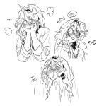  1girl :> ? ?? blush braid commentary full-face_blush hair_between_eyes hair_ribbon hairband hands_on_own_cheeks hands_on_own_face long_hair long_sleeves looking_down looking_to_the_side open_mouth original ribbon scared shirt side_braid simple_background sketch sweat thai_text translation_request triangle_mouth unholymilk untranslatable_commentary upper_body white_background 