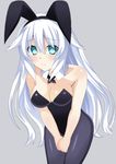  animal_ears black_hairband black_heart black_legwear black_leotard blue_eyes breasts bunny_ears bunnysuit choker choujigen_game_neptune cleavage cowboy_shot eyebrows_visible_through_hair fake_animal_ears grey_background hair_between_eyes hairband leaning_forward leotard long_hair looking_at_viewer medium_breasts neptune_(series) pantyhose sd silver_hair simple_background solo standing strapless strapless_leotard very_long_hair 