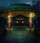  bad_pixiv_id fantasy highres mitsudomoe_(shape) night night_sky no_humans nurie_(siniariot) original scenery shrine sky star_(sky) starry_sky tomoe_(symbol) 