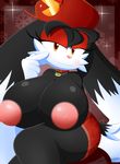  anthro areola big_breasts blush breasts cleavage clothed clothing crossgender female gloves huge_breasts klonoa klonoa_(series) looking_at_viewer mammal nipples seductive_look simple_background slickehedge smile solo video_games 