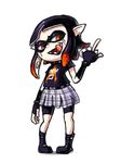  belt black_hair boots clothing ear_piercing female fingerless_gloves footwear gloves hair humanoid inkling looking_at_viewer marine middle_finger multicolored_hair nintendo orange_eyes orange_hair outta_sync piercing plaid pointy_ears running_makeup sharp_teeth shirt shorts simple_background skirt splatoon teeth tentacle_hair tentacles text tongue tongue_out two_tone_hair video_games white_background wristband 