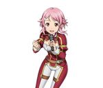  :d breasts hair_ornament hairclip holding holding_microphone lisbeth lisbeth_(sao-alo) looking_at_viewer medium_breasts microphone official_art open_mouth pants pink_hair pointy_ears red_eyes smile solo sword_art_online sword_art_online:_code_register transparent_background white_pants 