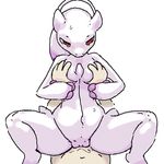 2015 blush breast_grab breasts cowgirl_position duo female hand_on_breast human legendary_pok&eacute;mon longlevy male male/female mammal mega_evolution mega_mewtwo mega_mewtwo_y mewtwo nintendo on_top penetration penis pok&eacute;mon pussy red_eyes sex simple_background solo_focus sweat vaginal vaginal_penetration video_games white_background 