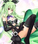  1girl dress green_hair hakozaki_chika highres long_hair neptune_(series) ponytail red_eyes solo thighhighs tied_hair zi_xin 