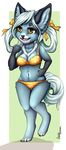  5_fingers anthro blue_fur bra canine clothing digitigrade dog eyelashes fur hair inner_ear_fluff mammal midriff navel open_mouth robyn_paperdoll simple_background smile teeth tongue underwear white_hair wide_hips yellow_eyes 