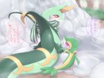  ambiguous_gender blush breasts duo female feral hand_holding japanese_text kajinchu larger_female nintendo non-mammal_breasts open_mouth outside pok&eacute;mon purple_eyes red_eyes reptile scalie scarf serpentine serperior size_difference snake snivy text translated video_games 
