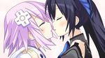  2girls black_hair blush d-pad eyes_closed female incipient_kiss kami_jigen_game_neptune_v long_hair multiple_girls neptune_(choujigen_game_neptune) neptune_(series) noire purple_hair short_hair twintails yuri 