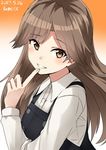  arashio_(kantai_collection) artist_name brown_eyes brown_hair commentary_request dated finger_to_mouth highres kamelie kantai_collection long_hair looking_at_viewer solo 