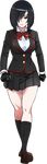  absurdres alternate_hairstyle black_gloves black_hair black_legwear black_skirt blazer bob_cut bow breasts brown_footwear buttons clenched_hands frown full_body gloves hair_over_one_eye highres jacket kjech kneehighs loafers looking_at_viewer medium_breasts nemesis-chan pleated_skirt red_eyes school_uniform serious shirt shoes short_hair skirt slit_pupils solo transparent_background white_shirt yandere_simulator 