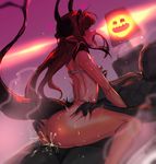  1girl absurdres anus armor ass ass_grab back bangs bikini_armor blunt_bangs blush breasts dragon_horns dragon_tail elizabeth_bathory_(brave)_(fate) elizabeth_bathory_(fate) elizabeth_bathory_(fate)_(all) fate/grand_order fate_(series) heart heart-shaped_pupils hetero highres horns lamp long_hair nipples open_mouth pauldrons pointy_ears purple_eyes purple_hair saliva sex small_breasts suisogenshi sweat symbol-shaped_pupils tail teeth tongue tongue_out 