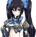  1girl black_hair hair_ornament kami_jigen_game_neptune_v looking_at_viewer neptune_(series) noire red_eyes smile solo twintails 