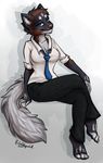  anthro barefoot blue_eyes breasts brown_hair canine clothed clothing digitigrade dog eyebrows eyelashes female hair mammal robyn_paperdoll simple_background smile solo 