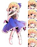  :d alice_margatroid alice_margatroid_(pc-98) alphes_(style) bangs blonde_hair blue_bow blue_skirt blush bow closed_eyes closed_mouth commentary_request dairi eyebrows_visible_through_hair frilled_skirt frills full_body grimoire_of_alice hair_bow holding knees_together_feet_apart looking_at_viewer multiple_views no_shoes nose_blush open_mouth parody shaded_face short_sleeves simple_background skirt smile socks standing style_parody tachi-e touhou touhou_(pc-98) typo white_background white_legwear yellow_eyes 