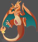  2014 4_toes amber_eyes anus balls barefoot better_version_at_source blush butt charcoat charizard dragon erection feral finger_lick fingers fire flaming_tail hi_res horn humanoid_penis licking looking_at_viewer male membranous_wings nintendo nude orange_body orange_skin penis pok&eacute;mon raised_arm red_penis saliva scalie solo spread_legs spreading toes tongue tongue_out vein veiny_penis video_games western_dragon whimsydreams wings 
