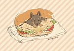  dog food german_shepherd lettuce meat mojacookie no_humans sandwich signature striped striped_background tomato 