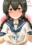  artist_name black_hair blush commentary_request dated heart heart_hands highres isonami_(kantai_collection) kamelie kantai_collection looking_at_viewer school_uniform serafuku short_twintails solo twintails 