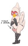  anthro avian balls beak bird cute dosent erection feathers hi_res looking_at_viewer male markings martin_(dosent) nude penis red_feathers red_markings simple_background smile solo standing tan_feathers tapering_penis text white_background 