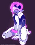  2017 alien anthro balls blush clothed clothing digital_media_(artwork) erection eyewear front_view girly glans goggles hair hi_res horn kneeling male mammal navel nipples penis pink_eyes pink_hair plu signature sinfuldreams15 skimpy skinsuit solo spread_legs spreading tight_clothing tongue tongue_out 