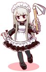  black_legwear blonde_hair blush character_request copyright_request eyebrows_visible_through_hair long_hair long_sleeves looking_at_viewer maid maid_headdress mary_janes naga_u pantyhose red_eyes shoes smile solo 