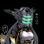  black_background black_hair breasts brown_hair commentary_request dead_space headgear helmet isaac_clarke kantai_collection large_breasts long_hair multiple_girls mutsu_(kantai_collection) nagato_(kantai_collection) o_o parody remodel_(kantai_collection) short_hair simple_background tk8d32 translated 