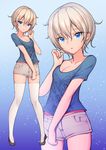  anastasia_(idolmaster) bad_id bad_pixiv_id blue_eyes breasts cargo_shorts collarbone eyebrows_visible_through_hair highres idolmaster idolmaster_cinderella_girls idolmaster_cinderella_girls_starlight_stage large_breasts lee_seok_ho looking_at_viewer parted_lips short_hair shorts silver_hair thighhighs white_legwear zoom_layer 