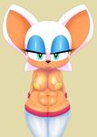  anthro bat big_breasts breasts clothing eyeshadow female gloves green_eyes hands_behind_back hi_res legwear makeup mammal navel pasties punkinillus rouge_the_bat simple_background solo sonic_(series) standing thigh_highs 