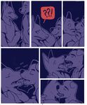  ?! anthro blush canine clothed clothing comic dog duo embarrassed eyes_closed french_kissing glitter_trap_boy hi_res kissing male male/male mammal restricted_palette saliva saliva_string smile tongue tongue_out 