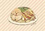  dog food mayonnaise mojacookie no_humans noodles sauce signature striped striped_background 
