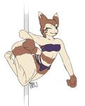  3_toes 4_fingers abs bikini breasts brown_fur clothing dancing female fur furret markings multicolored_fur navel nintendo one_eye_closed pawpads pok&eacute;mon pole pole_dancing small_breasts swimsuit toes tongue tongue_out trcfan two_tone_fur video_games whisker_markings wink 
