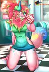  anthro beverage clothing diner dragon female fluffy horn invalid_tag lotus rainbowscreen soda sweater talons teeth 