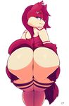  2016 anthro big_butt blue_eyes butt canine ear_piercing female hair hi_res mammal markings piercing presenting presenting_hindquarters rear_view red_hair red_stripes solo stripes vimhomeless zofia 