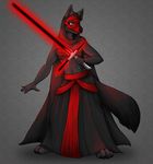  black_fur canine clemikou fur hood lightsaber mammal mask melee_weapon paws red_eyes robes star_wars weapon wolf 