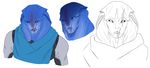  alien angara blue_eyes blue_skin chococri clothing evfra_de_tershaav humanoid male mass_effect not_furry open_mouth scar simple_background solo teeth video_games white_background 
