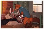  2017 anthro balls bedding blanket bottomless canine clock clothed clothing cum cum_in_pussy cum_inside disney doll duo female fox interspecies judy_hopps lagomorph licking licking_lips lying male male/female male_penetrating mammal meesh nick_wilde on_back penetration penis pillow predator/prey pussy rabbit sex shirt standing table_lotus_position tongue tongue_out vaginal vaginal_penetration window zootopia 