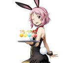  ;d animal_ears black_dress breasts bunny_ears bunny_tail choker dress fake_animal_ears from_side hair_ornament hairband lisbeth lisbeth_(sao-alo) looking_at_viewer medium_breasts official_art one_eye_closed open_mouth pink_hair pointy_ears red_eyes red_hairband short_dress short_hair smile solo standing sword_art_online sword_art_online:_code_register tail transparent_background upper_body wrist_cuffs 