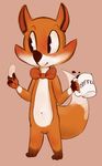  2014 abstract_background anthro beverage bow_tie canine coffee cookie dosent food fox hi_res male mammal simple_background solo 