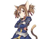  :t animal_ears brown_hair cat_ears cat_tail crossed_arms hair_ornament hair_ribbon long_hair looking_at_viewer official_art red_eyes red_ribbon ribbon short_twintails silica silica_(sao-alo) solo standing sword_art_online sword_art_online:_code_register tail transparent_background twintails upper_body 