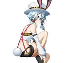  animal_ears black_panties black_shorts blue_eyes blue_hair bunny_ears bunny_tail detached_sleeves fake_animal_ears hair_between_eyes hair_ribbon hat looking_at_viewer official_art panties red_ribbon ribbon short_hair_with_long_locks short_shorts shorts sidelocks sinon sinon_(sao-alo) smile solo sword_art_online sword_art_online:_code_register tail transparent_background underwear white_hat 